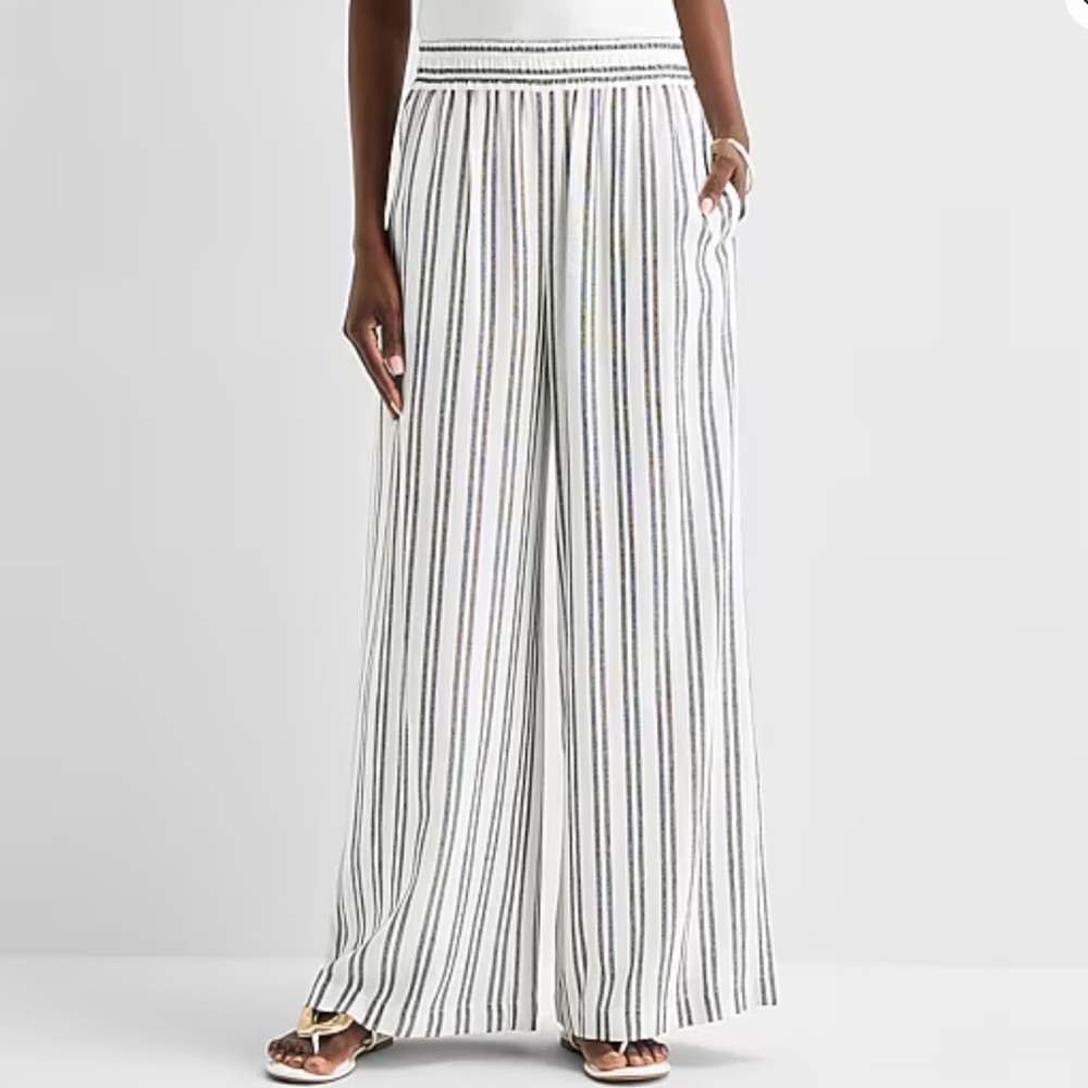 Liz Claiborne Linen Blend Wide-Leg Striped Palazzo Pants Sz XLP NWT